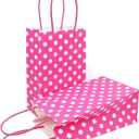 AZOWA Hot Pink Paper Bags with White Polka Dots - Small Hot Pink Polka Dot Gift Bags for Party Favors (5 x 3.1 x 8.2, 25 CT)