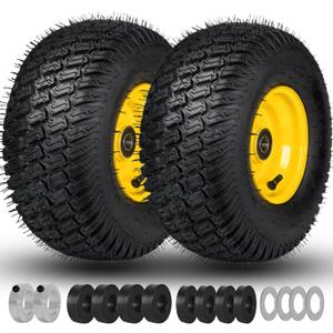 15x6.00-6 Tire and Wheel, 15x6.00-6 Lawn Mower Tires, 15x6-6 Front Tire Assembly Compatible with John Deere/Cub Cadet Riding Mowers, 3" Offset Hub 3/4" Bearings, 570lbs Capacity, Tubeless (15x6.00-6 2P)