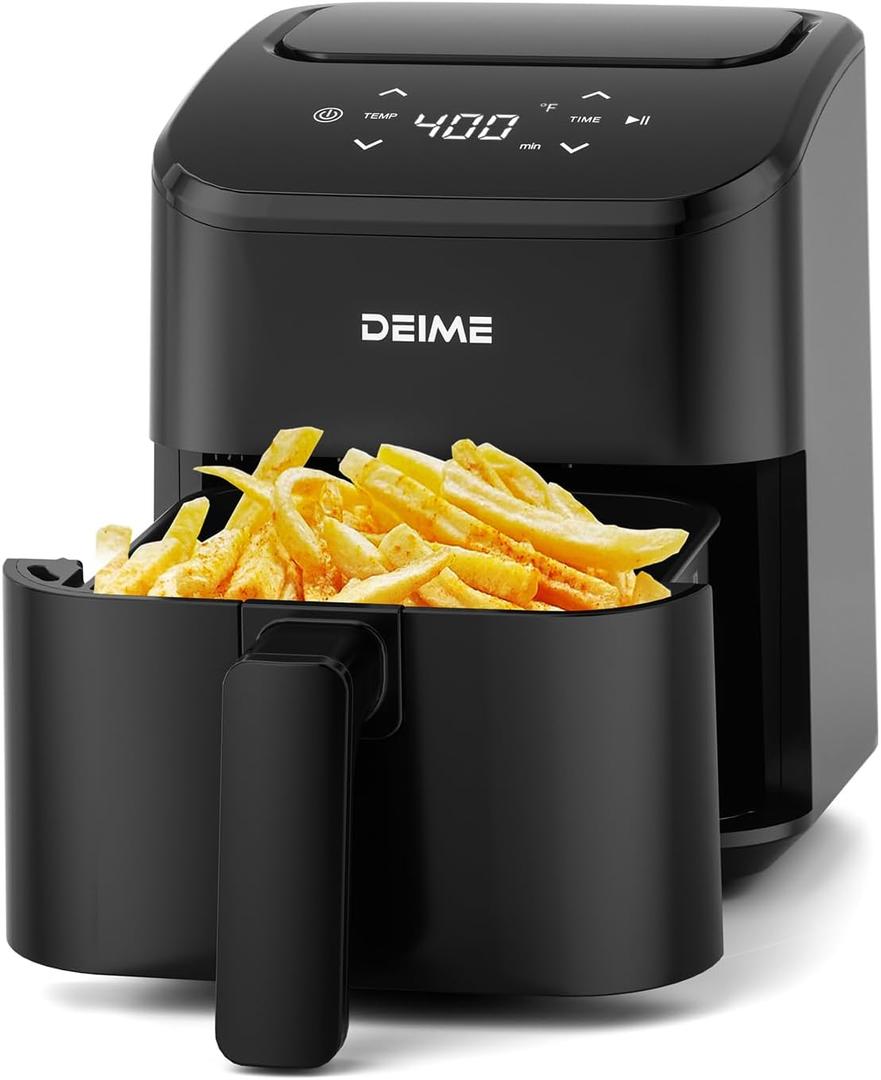 DEIME Air Fryer, Small Digital 3 Qt Airfryer Space Saving Compact, Bake, Reheat, Roasts for Quick Easy Meals, Mini Compact & Quiet, Nonstick & Dishwasher Safe Basket (Black)