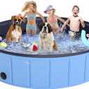 Oversize Dog Pool 75"x 16", Hyperzoo Foldable Dog Swimming Pool, Hard Plastic PVC Leakproof Doggie Wading Collapsible Pet Bathing Tub for Puppy Small Medium Large Dogs and Kids, Blue