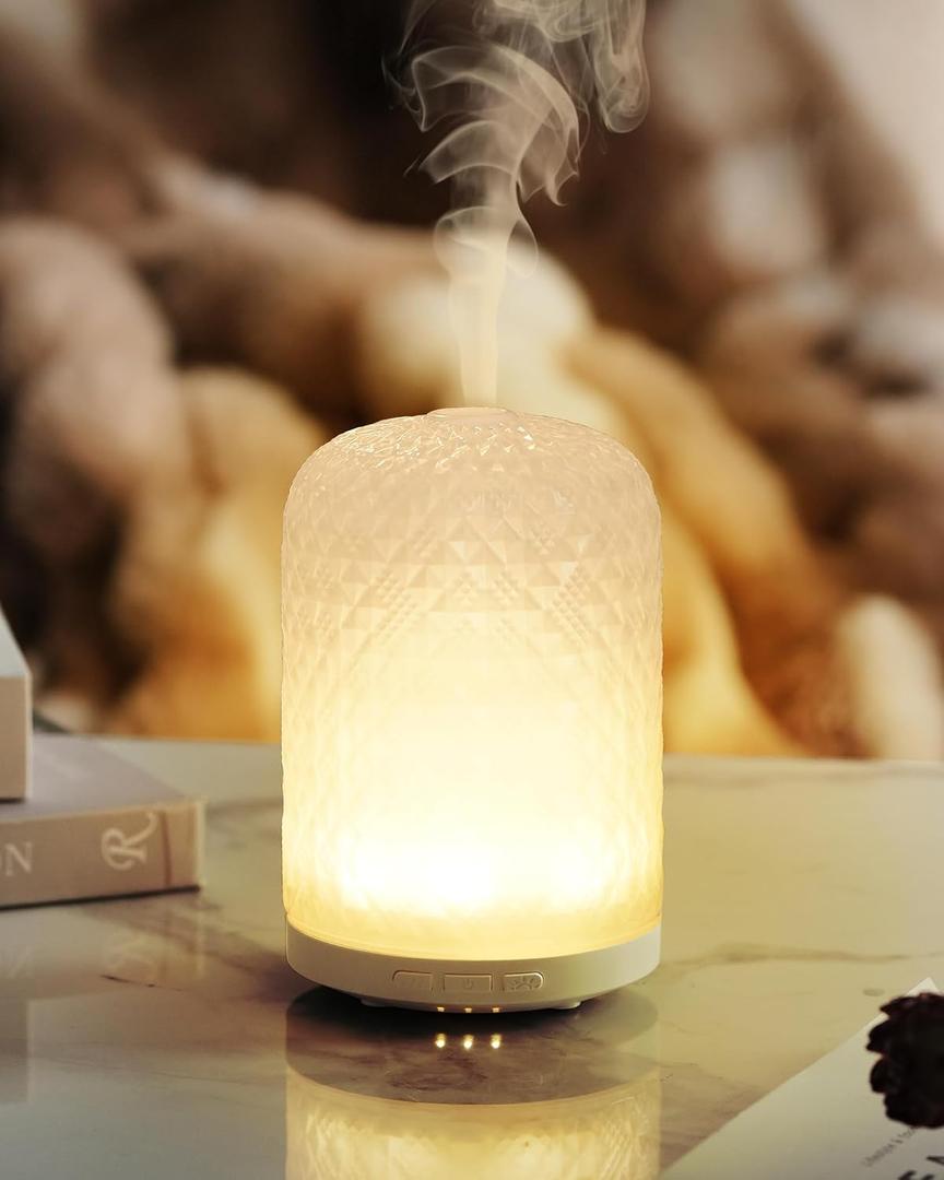 Essential Oil Diffuser - 2.4MHz Ultrasonic Glass Diffuser with Pulse/Continuous Mist & Night Light, Waterless Auto-Off, Silent Aromatherapy Diffuser for Home, Office, Yoga, Spa, Gifts & Home Decor.
