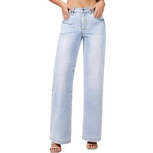 roswear Women's Wide Leg Jeans High Waisted Stretchy Denim Trouser Pants (X-Large, Light Blue)
