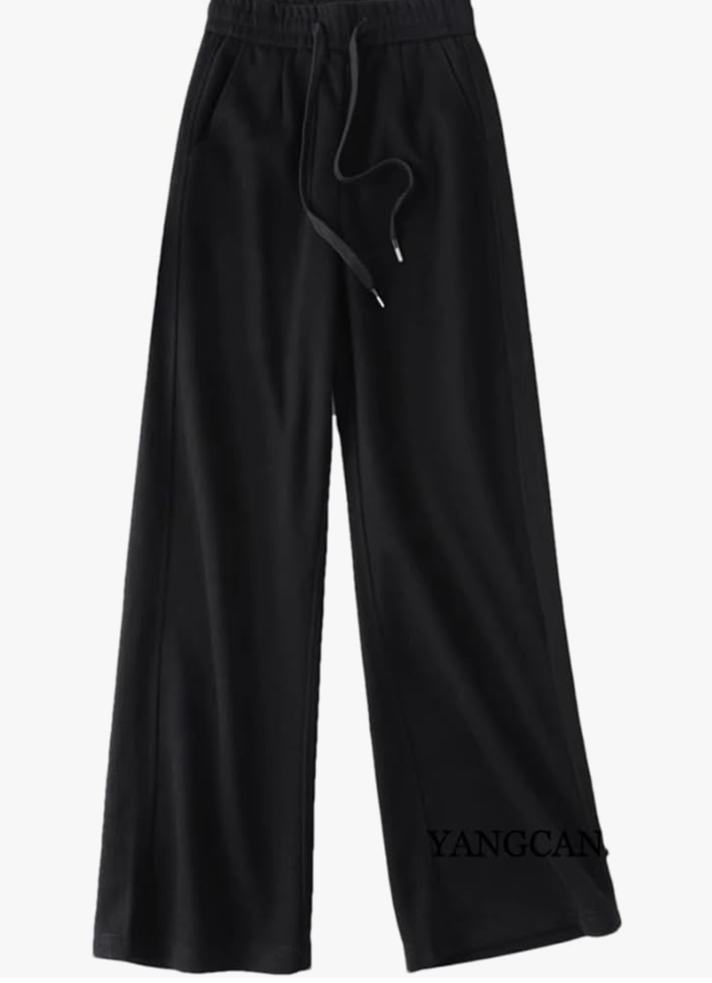 Women's Pants Vertical Grain Wool Blend Elastic Waist Soft Loose Straight Leg Pants, M