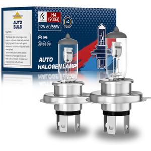 9003/H4 Halogen Headlight Bulb, 12V 55W Head Lamps, 4000 Lumens, 3800K，H4 Head Light Bulbs for Car, High and Low Beam，Automotive Light Bulbs，Pack of 2