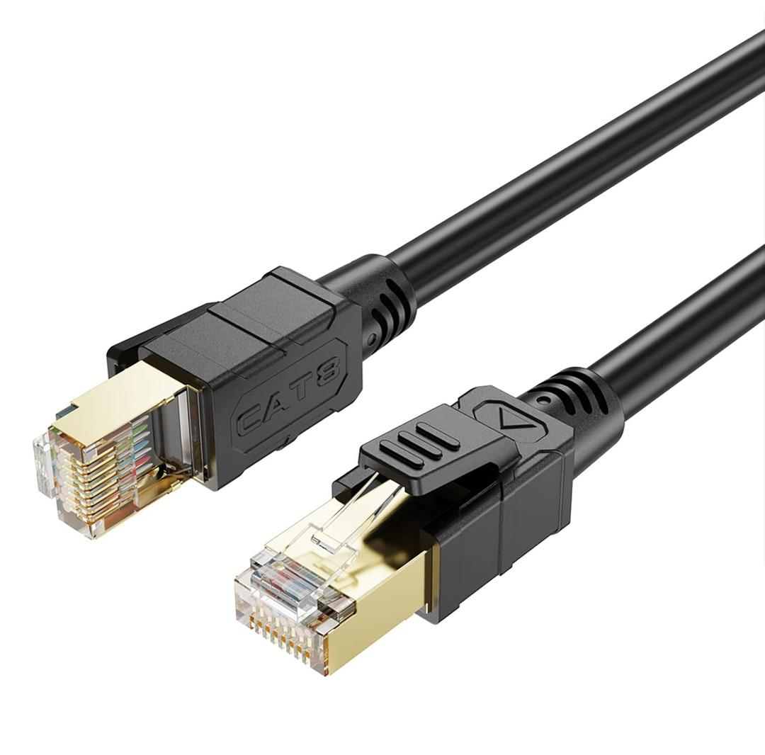 2 x ULANSeN Cat8 Ethernet Cable, 6ft Supper Speed 26AWG 40Gbps, 2000Mhz with Gold Plated RJ45 Connector Cat8 LAN Network SSTP UV Cable, SSTP UV for Router/Gaming/Modem (CAT8-6FT)