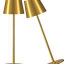 PUSU Cordless Rechargeable Table Lamp Set of 2, 4000mAh Battery Powered LED Desk Lamp, 3 Color Stepless Dimming Up, Portable Table Light Lamp for Bedroom Restaurant Outdoor (Gold)