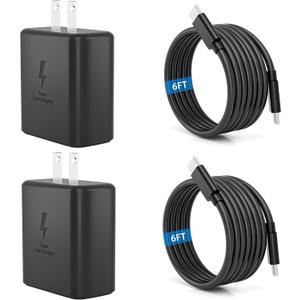 2025 New 45W Super Fast Charger Type C USB C Android Charger with C to C 6FT Long Type C Fast Charging Cable 2Pack for Samsung Galaxy S25/S25+/S25 Ultra/S24/S24+/S24 Ultra/S23/S23+/S23 Ultra/S22/S21