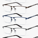 Blue Light Blocking Reading Glasses for Men, Half Frame Metal Readers Spring Hinge Eyeglasses Anti Eyestrain/Glare/UV, Magnification Strength: 1.5 x