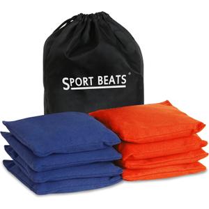 SPORT BEATS Cornhole Bags Set of 8 - Regulation Size & Weight Bean Bags, Heavy Duty Double-Stitched Canvas for Tailgating, Outdoor Backyard Game Accessories with Carry Tote