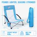 Old Bahama Bay Ergonomic Low Beach Chair for Back Support Heavy Duty 350lbs Folding Sand Chair with Breathable Mesh, Cup Holder & Carry Bag Lightweight Portable Seat for Beach, Camping, Concerts
