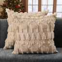 DFXSZ Christmas Pillow Covers 18x18 inch Set of 2 Beige Christmas Tree Elk Decoration Soft Plush Faux Fur Jacquard Throw Pillows for Bedroom Sofa Holiday Festivals Winter Home Decor PTK069C18