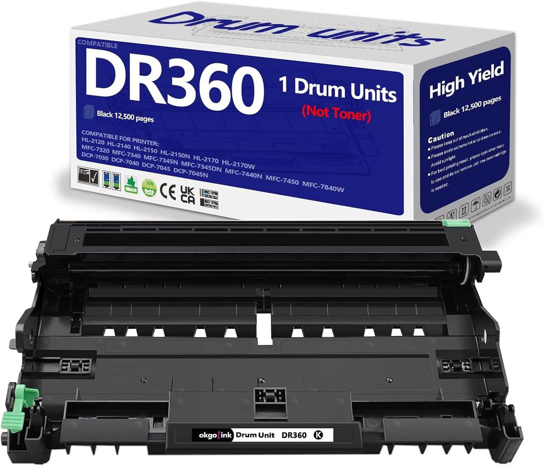 OKGO Compatible DR360 Drum Unit (NOT Toner) Replacement for Brother DR 360 use with DCP7030 DCP7040 MFC7840 MFC7340 MFC7320 MFC7345 DCP7045 HL2120 HL2140 HL2150 HL2170 MFC7440 MFC7445 MFC7450 Printer