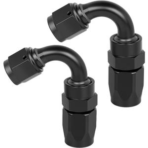 AN10 120 Degree Hose End Fitting Elbow Bend Swivel Connector for Braided Nylon Aluminum Black 2PCS