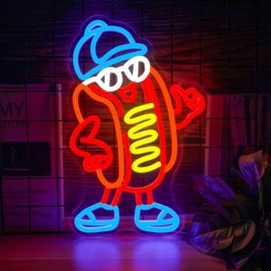 Hot Dog Neon Sign Dimable Cool Hot Dogs Neon Signs Funny Hot Dog Party Themed Light Decor for Restaurants Bars Game Rooms Vibrant LED Lighting Gifts for Fast Food Enthusiasts (159.8inch)
