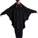 Kgromfy Black Bat Onesie Adult Halloween Animal Cosplay Outfits One Piece Costumes Party Jumpsuit Homewear S (Black)