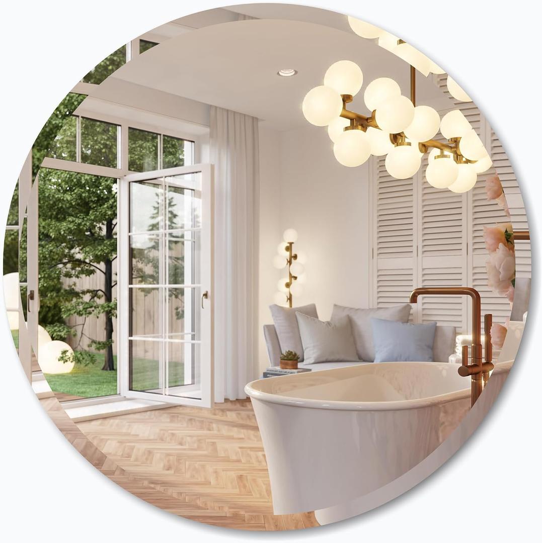 ANYHI Round Mirror, 16 Inch Circle Frameless Mirror, Beveled Bathroom Mirror, Round Mirrors for Wall Dcor, Wall Mirror for Bathroom Bedroom Entrance Living Room