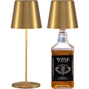 2 Pack Bottle Lamp for Rechargeable Cordless Table Lamps, LED 3 Color Dimmable Battery Powered Bottle Lighting, Portable Touch Lighting Table Decor for Bar, Party, Gifts (Gold)