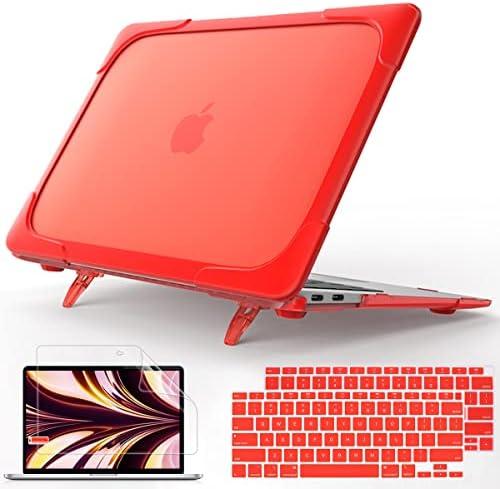 AVAKOT for MacBook Pro 13" Case 2022 2021 M1 A2338 A2251 A2289 | Shockproof Slim Hard Shell Dual Layer Protective Cover with Fold Kickstand for MacBook Pro 13 Retina Display fits Touch Bar | Red