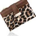 Pomelo Best Wallet Women Bifold Leather Wallets for Women Credit Card Holder with ID Window Zipper Coin Pocket Leopard Print