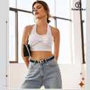 TRIWORKS Women Reversible Leather Belt for Jeans, Ladies Waist Belt with Gold Buckle 0.9" Width (Black)