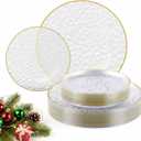 FOCUSLINE 60Pcs Clear Plastic Plates, Clear Disposable Plates with Gold Rim, 30 7" Salad Dessert Plate and 30 10" Dinner Plate Heavy-duty Hammered Plates for Party, Wedding