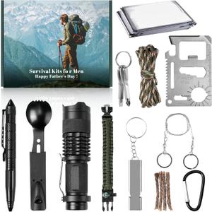 12 in 1 Survival Gear Gifts for Dad Men, Fathers Day Birthday Gifts for Daddy, Survival Gear Camping Essentials Hiking Cool Gadgets Multitool Gift for Birthday, Father's Day, Retirement