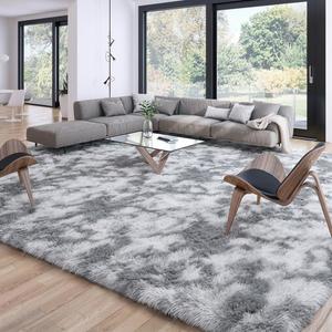 Merelax Soft Area Rugs for Livingroom Bedroom, Shaggy Plush Fuzzy Fluffy Carpet Furry Fur Rug, Modern Indoor Comfy Nursery Kids Dorm Home Decor Floor Mat, 9 x 15ft, Tie-Dyed Light Grey