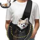 Upgraded Breathable Mesh Dog Sling Carrier for Small Dogs & Cats Up to 10 lbs- Detachable Hard Bottom, Adjustable Strap & Large Pocket - Hands-Free Pet Carrier for Travel Walking Hiking (Black Size S)