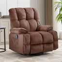 COMHOMA Recliner Chair, Swivel Rocker Recliner with Cup Holders, Heat and Massage, Fabric Recliners Sofa for Living Room (Brown)