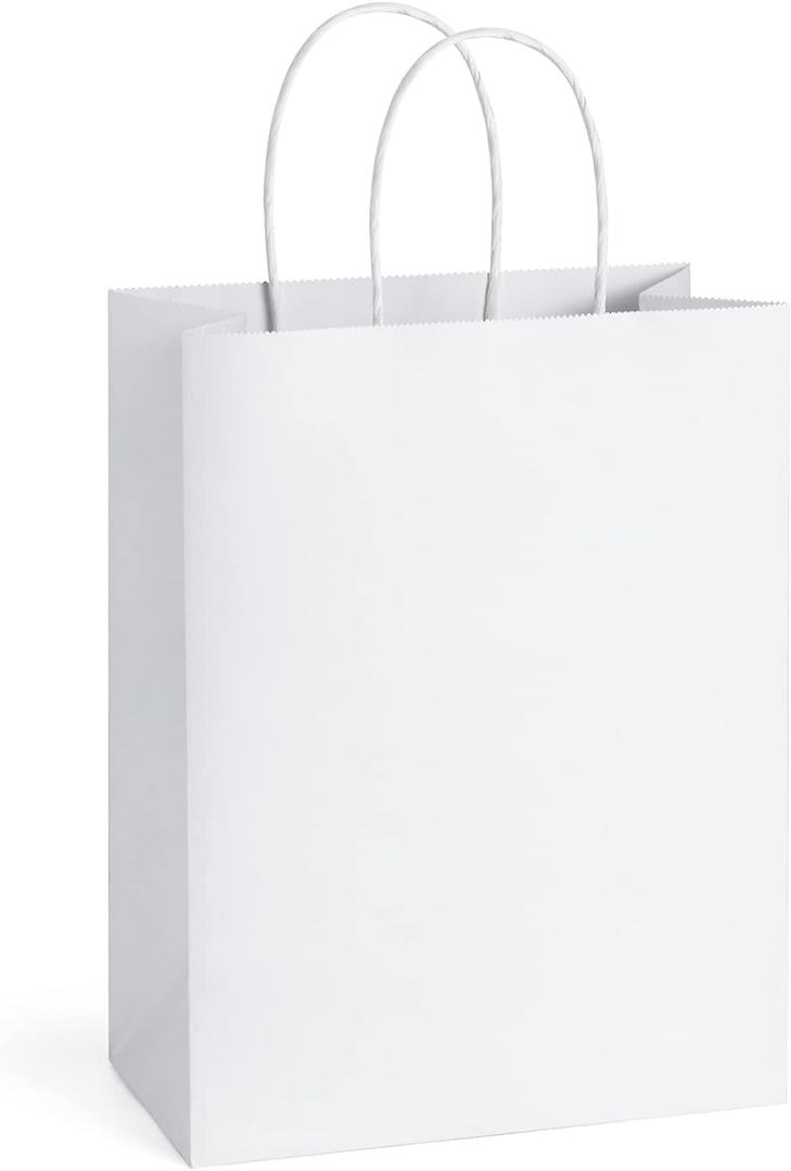 BagDream 25Pcs White Gift Bags 8x4.25x10.5 Kraft Paper for Gifts, Shopping Retail Merchandise Grocery Sacks, White Paper Bags with Handles Bulk Medium