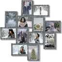 J.M.Deco 12 Opening Collage Picture Frames Wall Decor, 4x6 Collage Photo Frames with Metal hooks, Picture Frame Set for Home Decoration Christmas Gifts, Assembly Required, Ashes