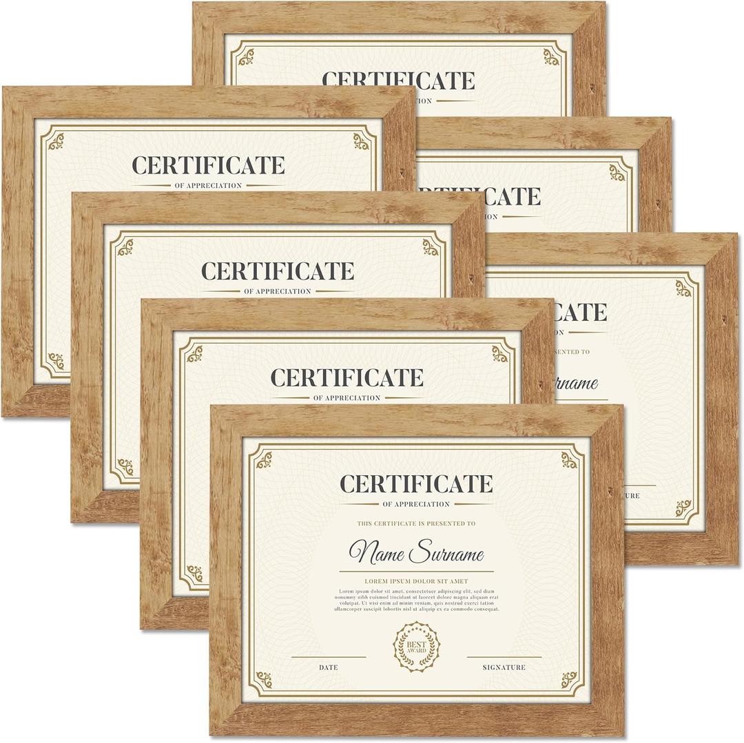 PETAFLOP Picture Frame 8.5x11 Rustic Certificate Frames Wall Tabletop Display Horizontally or Vertically, 7 Pack (Yellow)