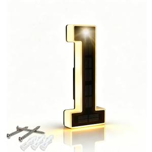 DIBMS 6.7 Inch Solar Lighted House Numbers for Outside Lighting, Waterproof LED Illuminated Address Sign, Personalized Backlit Number for Home Exterior Apartments Hotels Factories (Number 1-Black)