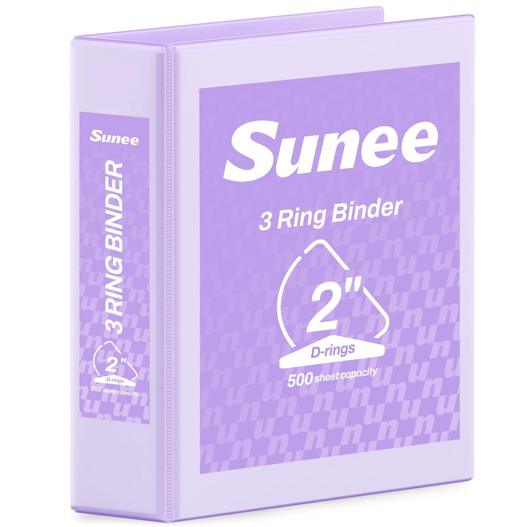 SUNEE 3 Ring Binder 2 Inch, Clear View Binder Three Ring PVC-Free (Fit 8.5x11 Inches) for School or Office Supplies, Light Purple, 1 Pack