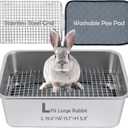MEEXPAWS Rabbit Litter Box Stainless Steel, Large Bunny Litter Box with Raised Grid and Washable Pee Pad, Metal Litter Pan High Side for Rabbit,Small Animal Toilet Potty Tray Easy Cleaning,Less Stink
