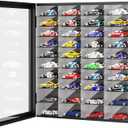 NiHome 1:64 Model Car Display Case for 40 Cars, Magnetic Flip Cover with Clear PVC Dustproof Boxes, Wall Mount or Desktop Shelf, Black Pine Wood Collector Storage for Hot Wheels (Cars Not Included)