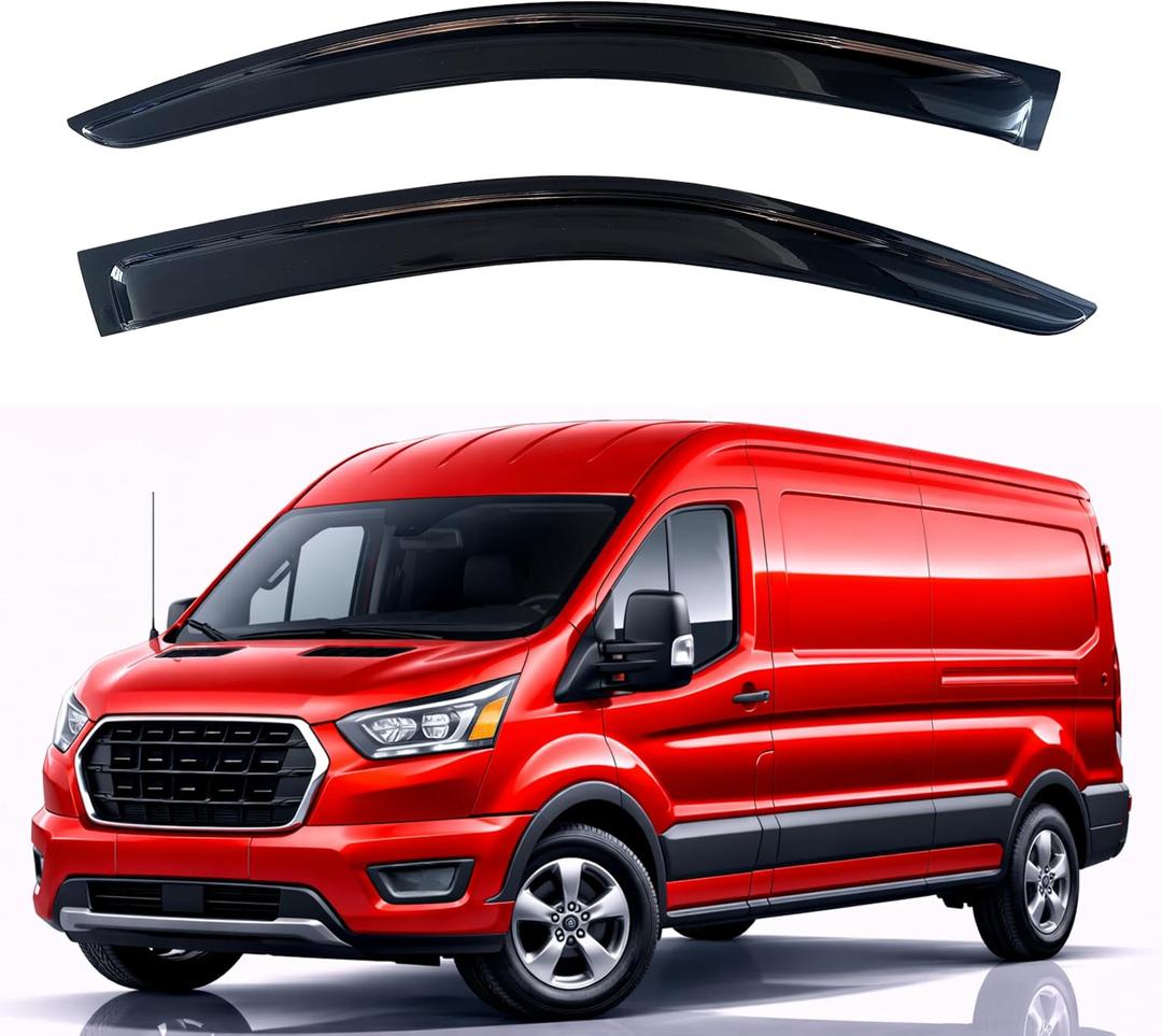 KPY Rain Guards Fit for 2014-2026 Ford Transit, Out-Channel Window Visors Vent Wind Deflectors 2PC, Truck Accessories for 14-26 Transit (High Roof & Medium Roof Only)