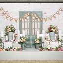 Kate 7x5ft Microfiber Spring Pink Flowers Photography Backdrop Garden White Wood Fence Blue Door Happy Birthday Party Photobooth Backgrounds Video for Photographer