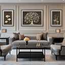 Framed Gold Tree of Life Wall Art for Living Room, 3 Piece Modern Botanical Ginkgo Leaf Painting Prints, Extra Large Deer Canvas Artwork for Dining Room Bedroom Hallway Office Wall Decor, 20x30 Inch (Warm Color)