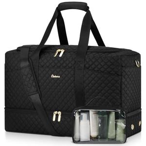 Duffle Bag for Travel, Weekender Bag with Shoe Compartment, Carry On Overnight Bag for Women with Toiletry Bag Duffel Bags with Wet Pocket for Gym Hospital Bags for Labor and Delivery Black