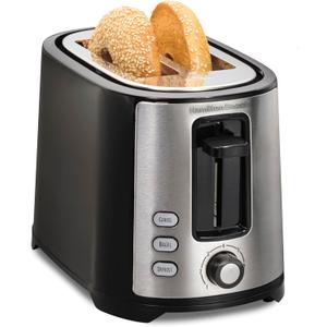 Hamilton Beach 2 Slice Extra Wide Slot Toaster with Bagel & Defrost Settings (Black & Stainless Steel)