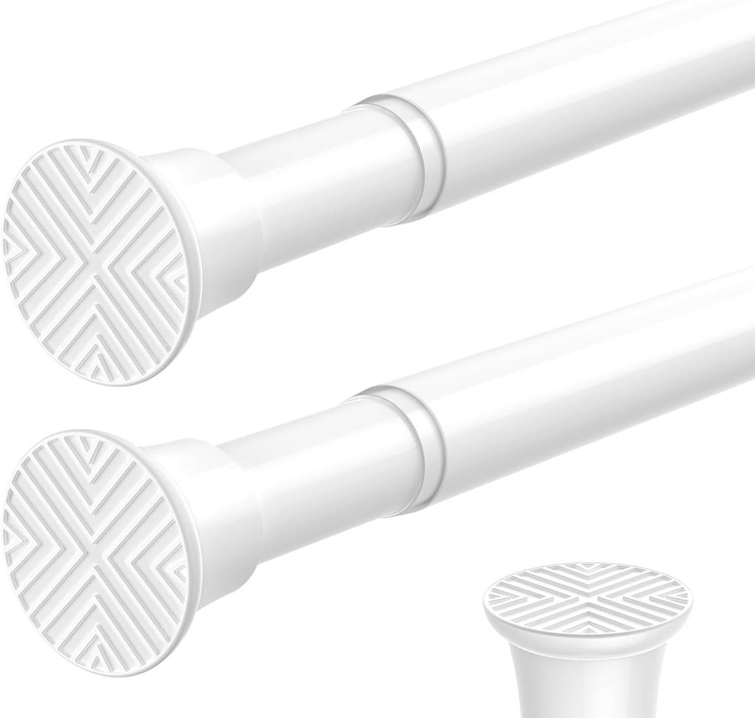 2PCS White Spring Curtain Rods for Windows 23 to 46 Inch, Adjustable Extendable Pressure Tension Curtain Rods No Drilling, Small Tension Rod for Doorway Bedroom Closet Door Kitchen