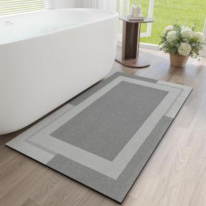 Non Slip Long Bath Mat Bathroom Runner, Rubber Backing Ultra Thin Bathroom Rugs Fit Under Door Quick Dry Super Absorbent Washable Bath Rug Shower Mat for Bathtub Sink Floor, Grey 24"x48" (Light Gray)