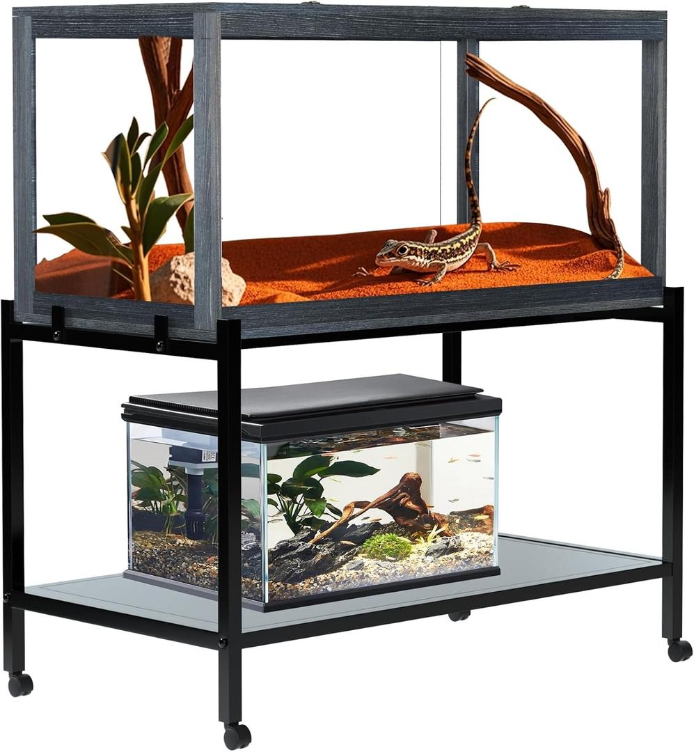 Nalwort Reptile Tank Stand, Movable Metal Stand with Wheels, Stand for Hamster Cage, Brooder Box, 32" L x 17.5" W