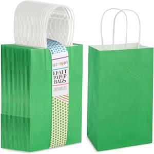 BLUE PANDA 25-Pack Green Gift Bags with Handles - Small Paper Treat Bags for Birthday, Wedding, Retail (5.3x3.2x9 In)