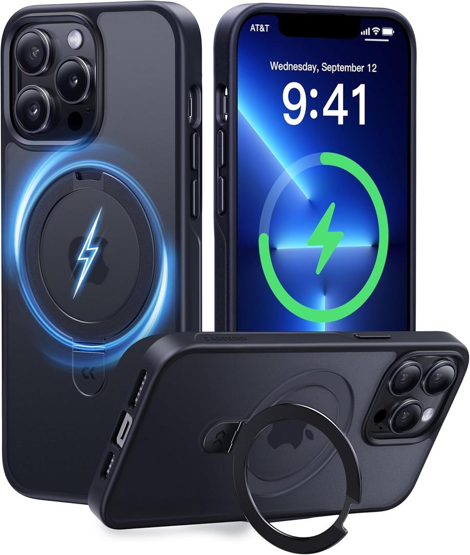 CASEKOO Designed for iPhone 13 Pro Case with Magnetic Invisible Stand [Military Drop Protection] [Compatible with MagSafe] Shockproof Translucent Matte Slim Phone Cover 6.1", Black