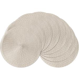 Leetaltree Round Placemats Set of 8 - Washable Woven Non-Slip Round Table Mats,15-Inch Heat Resistant Table Placemats,Beige