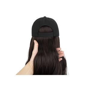AynnQueen Baseball Cap with Hair Extensions for Women Adjustable Hat with Synthetic Hair Attached 24inch Long Wavy Black Baseball Cap (Dark Brown)