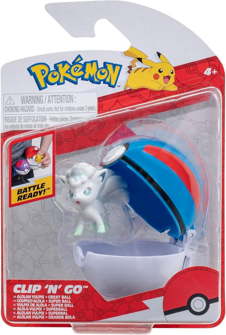 Pokmon PKW3135 Clip 'n'Go Pok Balls Alola Vulpix & Super Ball, Official Pokball with 5 cm Figure
