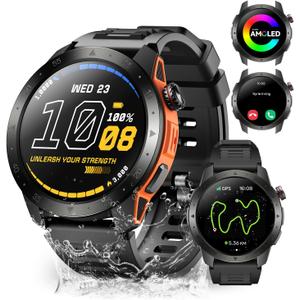 Military Smart Watches for Men Built-in GPS(Answer/Make Calls), 1.43" AMOLED Screen with Compass, Altitude, Barometer, 3ATM Waterproof, Fitness Watch with Health Monitor for Android iOS